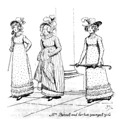 &39;السيدة. بينيت وابنتاها الأصغر ، توضيح من "Pride und Prejudice" لجين أوستن ، طبعة نُشرت عام 1894 بواسطة هيو طومسون